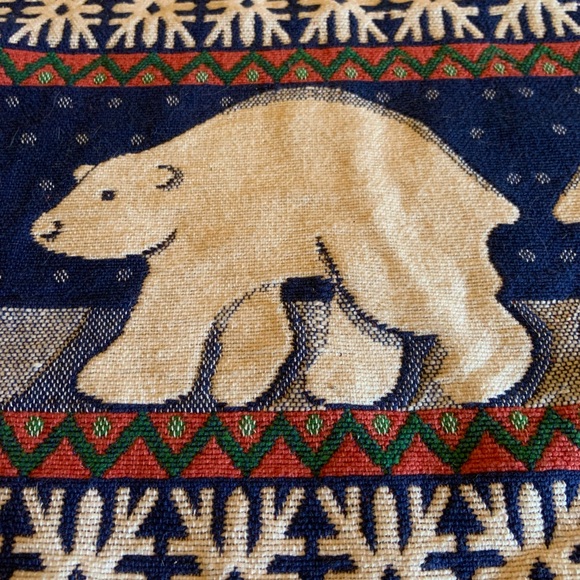 Vintage Polar Bear Christmas Tree Skirt Woven Tapestry Snowflake Holiday 43.5” - Picture 2 of 8